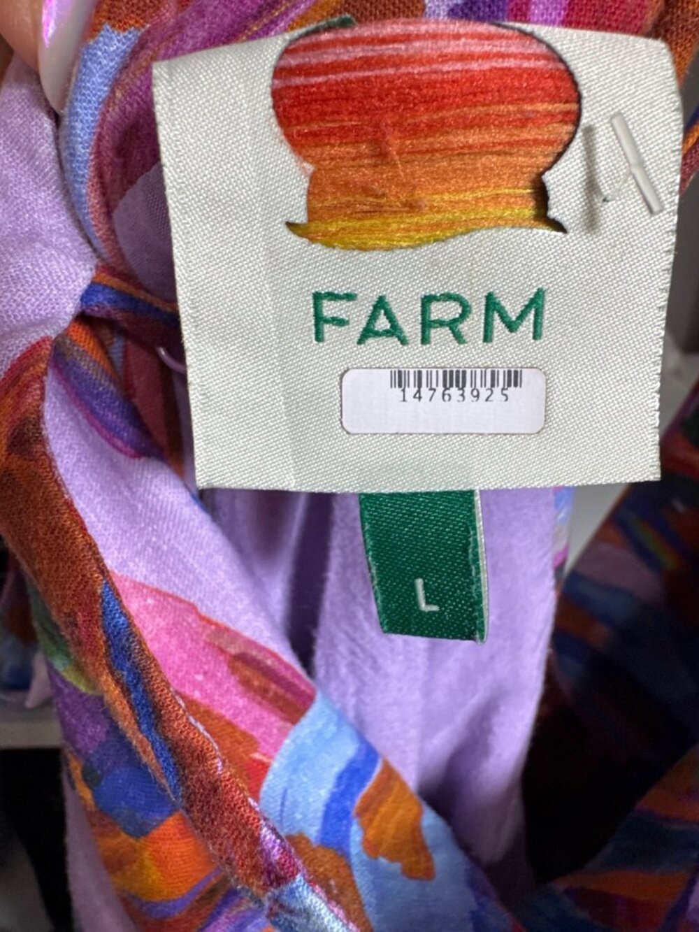 Farm Rio Coloured Bananas Linen-Blend Mini Dress Multicolor L MSRP $165 - Picture 3 of 8